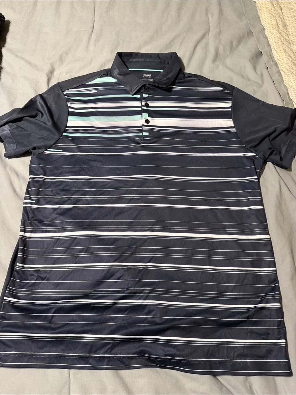 SLIGO Navy Striped Men's Polo with Aqua Accents